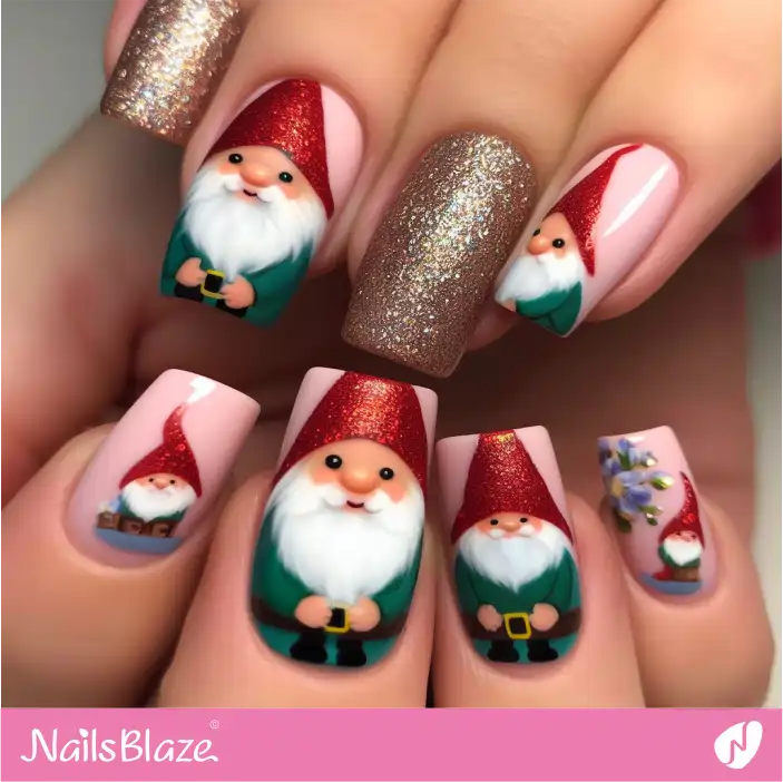Red Hat Gnomes Nail Design | Christmas Nails - NB1407