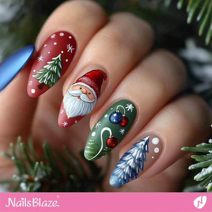 Christmas Bulbs and Gnome Nails Design | Christmas Gnome Nails - NB6780