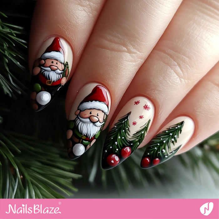 Gnomes and Christmas Trees Nails Design | Christmas Gnome Nails - NB6790