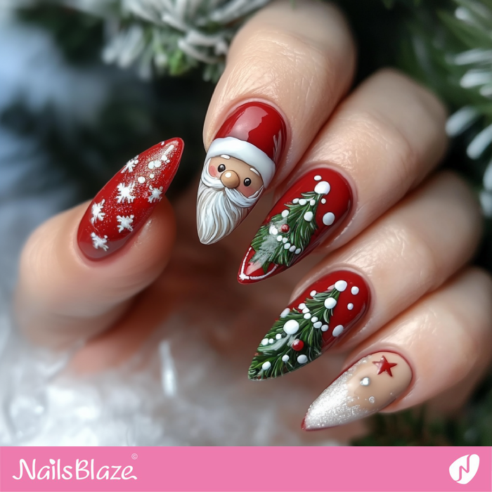 Gnome Design for Snowy Red Nails | Christmas Gnome Nails - NB6791