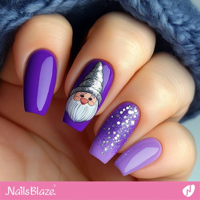 Purple Nails Gnome Design | Christmas Gnome Nails - NB6816