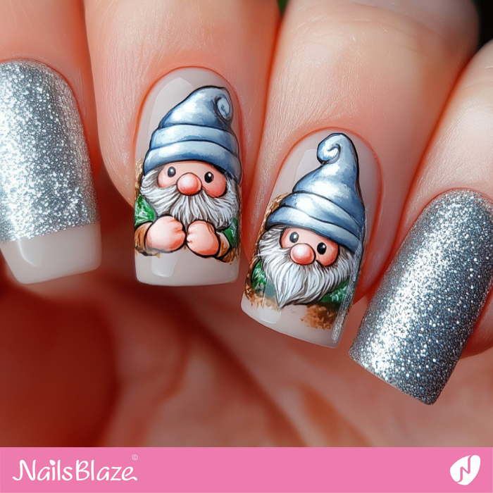 Watercolor Gnome Design for Glitter Nails | Christmas Gnome Nails - NB6817