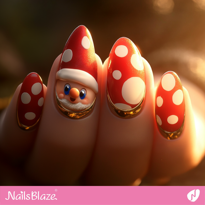 Polka Dot Nails with Gnome Accent | Christmas Gnome Nails - NB6781