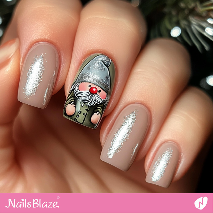 Gnome on Nude Nails for Christmas | Christmas Gnome Nails - NB6821