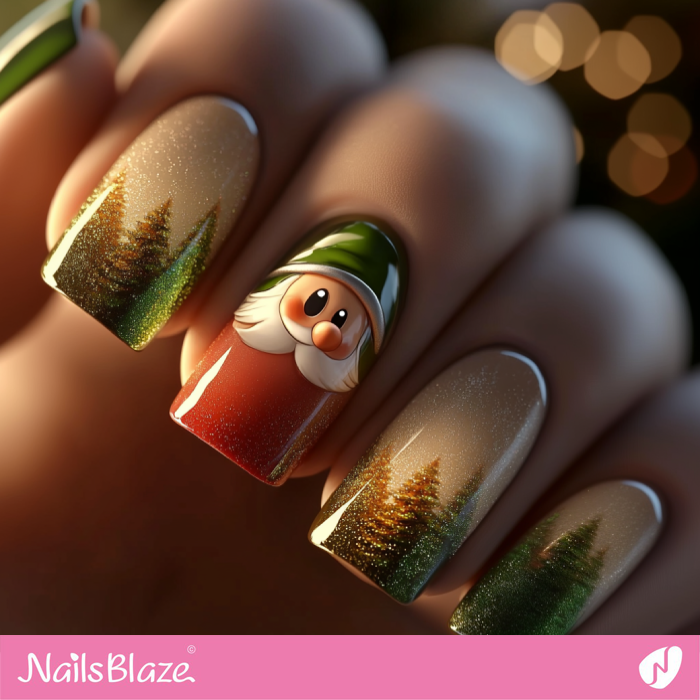 Shimmer Nails with Cute Gnome | Christmas Gnome Nails - NB6783