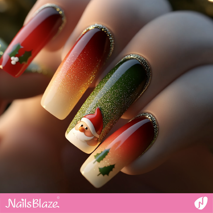 Square Ombre Nails Gnome Design | Christmas Gnome Nails - NB6786