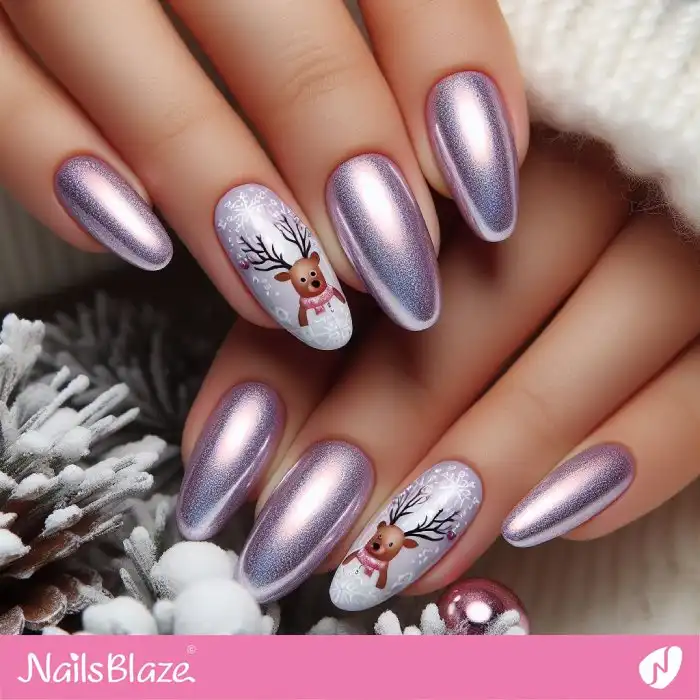Purple Chrome Reindeer Nails | Christmas Nails - NB1366