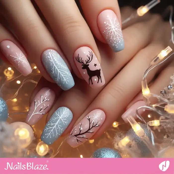 Pastel Nails with Silhouette Reindeer | Christmas Nails - NB1367