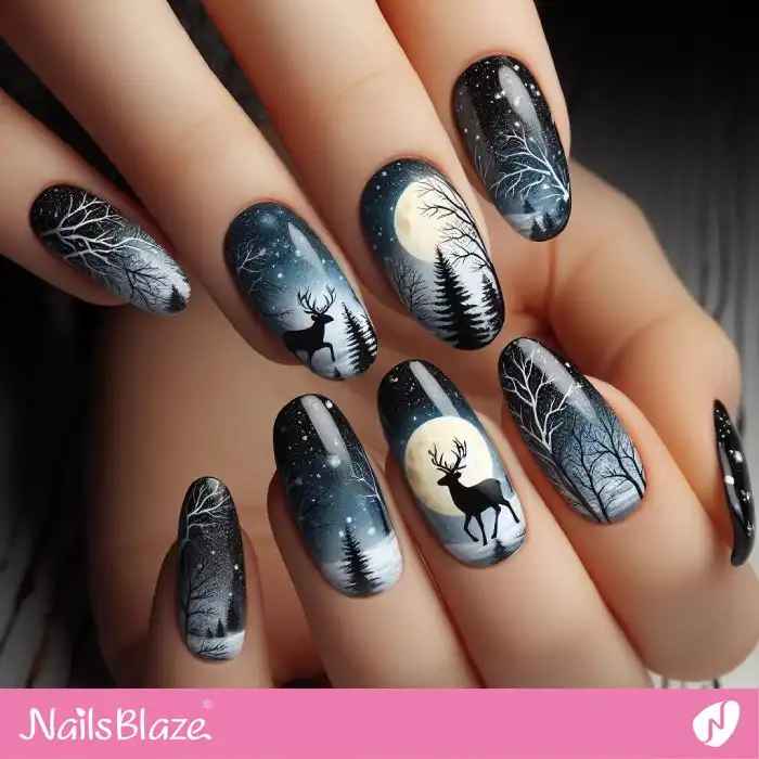 Reindeer in Moonlight Nail Art | Christmas Nails - NB1368