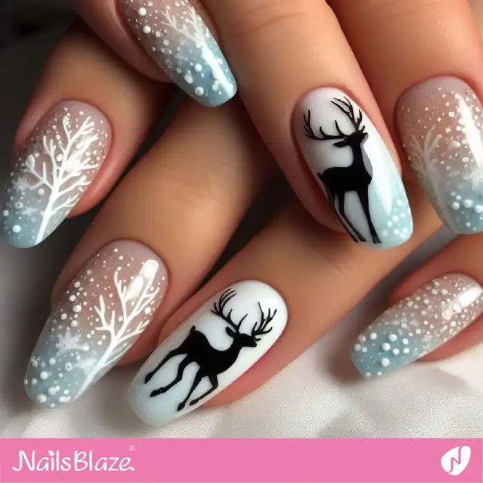 Ombre Reindeer Nails with Snowflake Design | Christmas Nails - NB1375