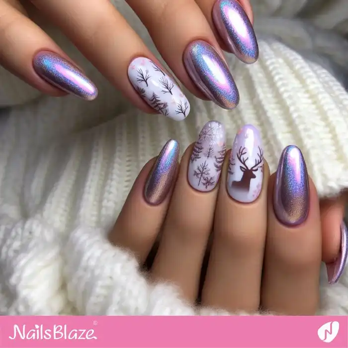 Purple Chrome Reindeer Nails | Christmas Nails - NB1377