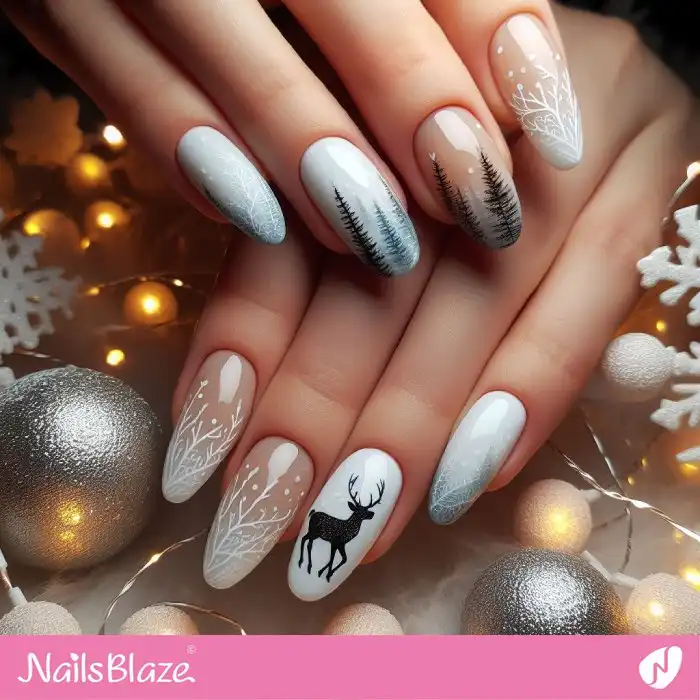 Ombre Nails with Reindeer Nail Art | Christmas Nails - NB1379