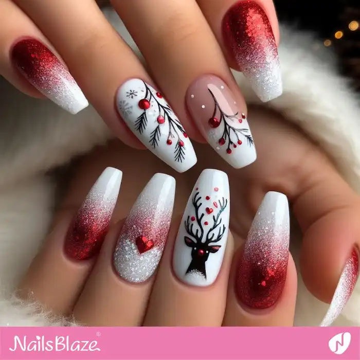 Luxury Reindeers Nail Design | Christmas Nails - NB1384