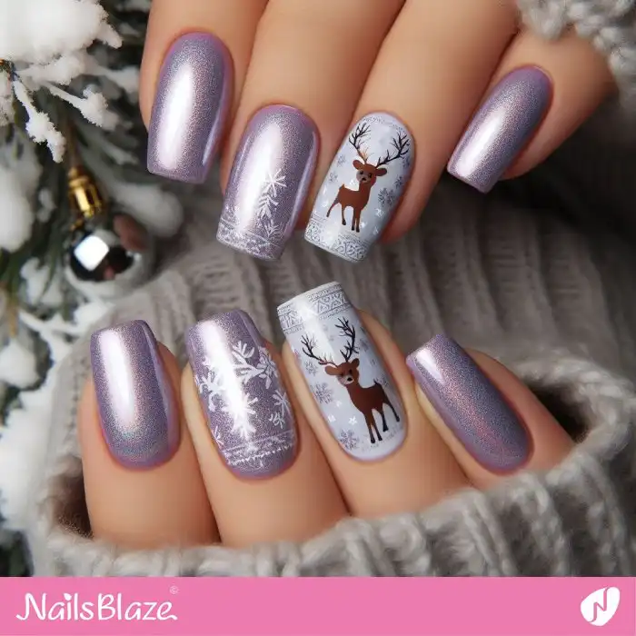 Snowflake and Reindeer Nail Art | Christmas Nails - NB1385
