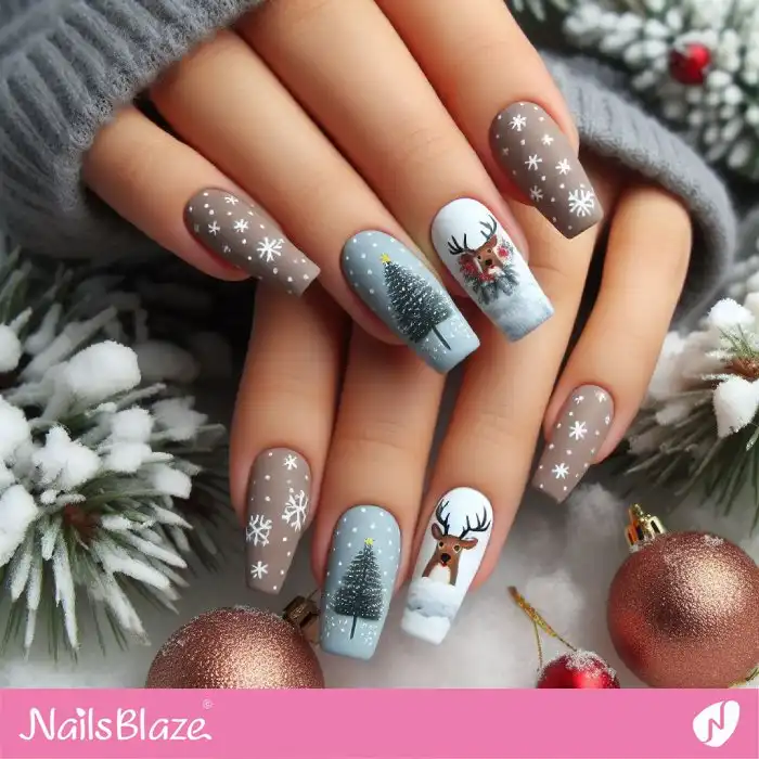 Reindeer in a Snowy Day Nail Design | Christmas Nails - NB1390