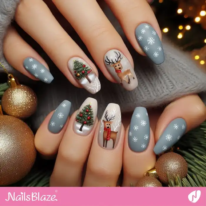 Christmas Tree and Reindeer Nail Design | Christmas Nails - NB1392
