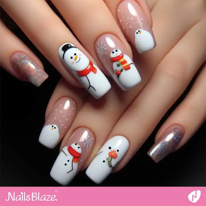 Glossy Snowman Nails with Snowflakes | Christmas | Winter - NB1299