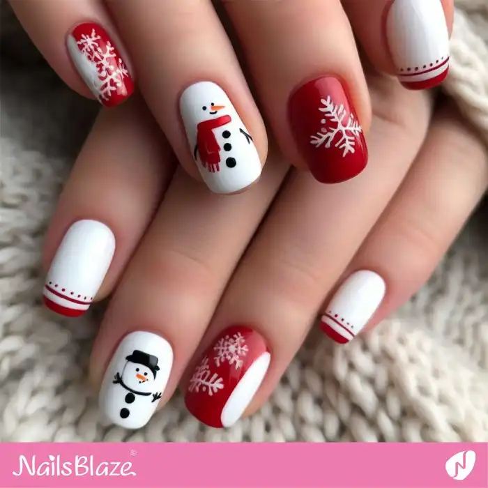 Glossy French Snowman Nails | Christmas | Winter - NB1300