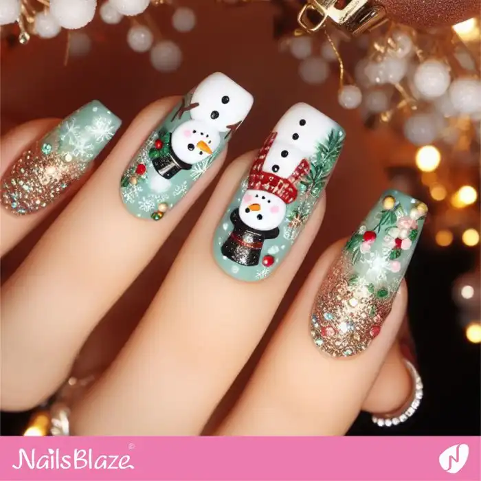Glitter Embellished Snowman Nails | Christmas | Winter - NB1302