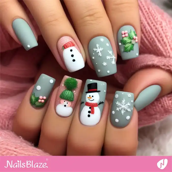 Snowman Matte and Glitter Nail Design| Christmas | Winter - NB1305