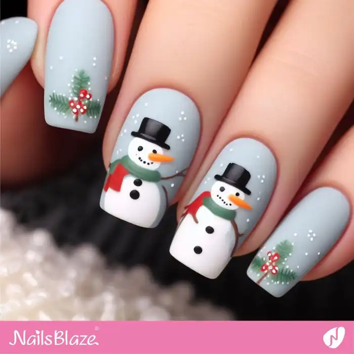 Snowman in a Snowy Day Matte Nails | Christmas | Winter - NB1309