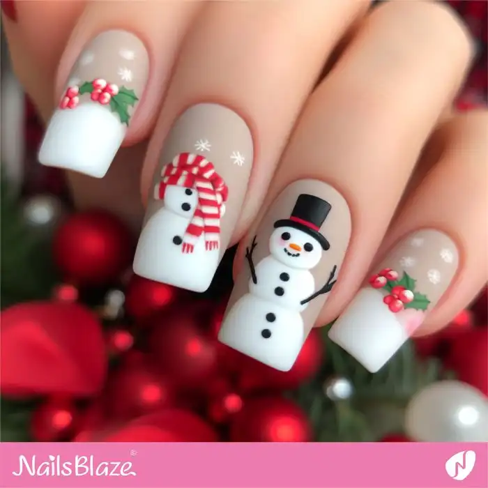 Matte French Snowman Nails | Christmas | Winter - NB1314