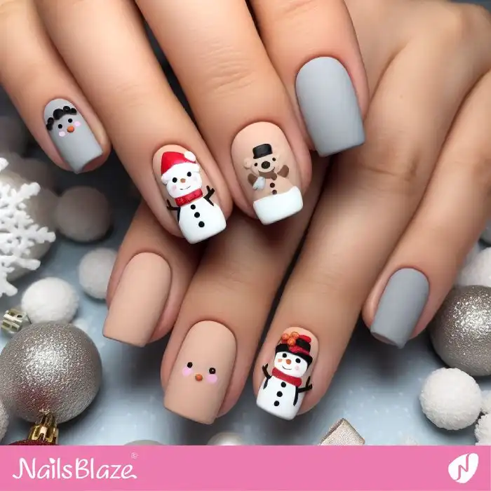 Matte Snowman and Friends Nail Design | Christmas | Winter - NB1307