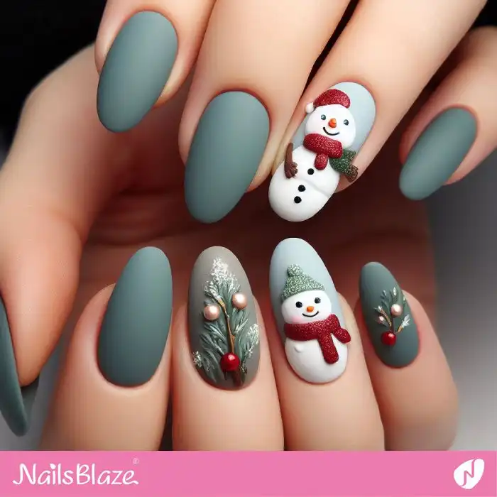 3D Matte Snowman Nails with Decorations | Christmas | Winter - NB1315