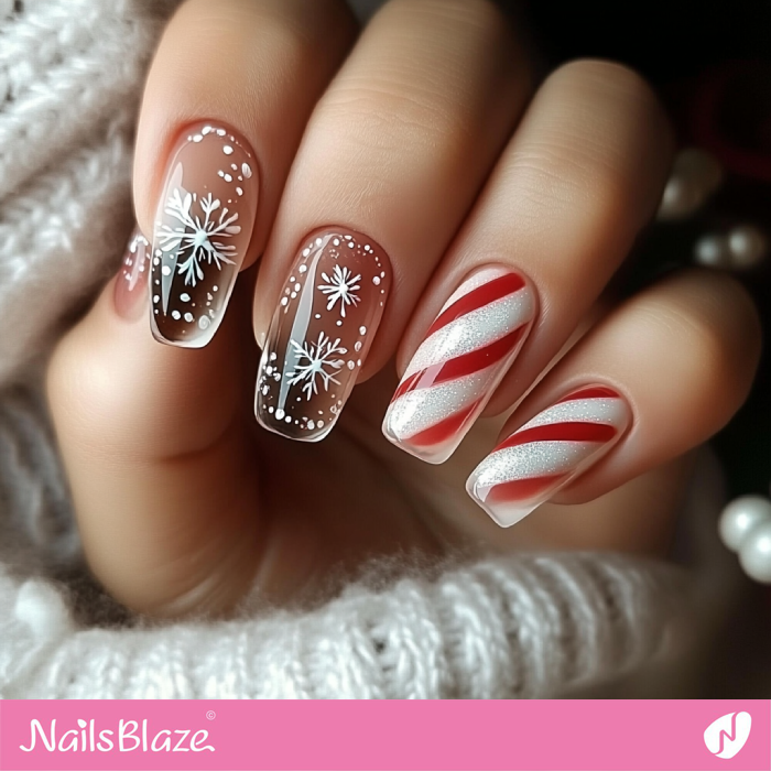 Candy Cane Design for Glass Nails | Candy Cane Christmas Nails - NB6758