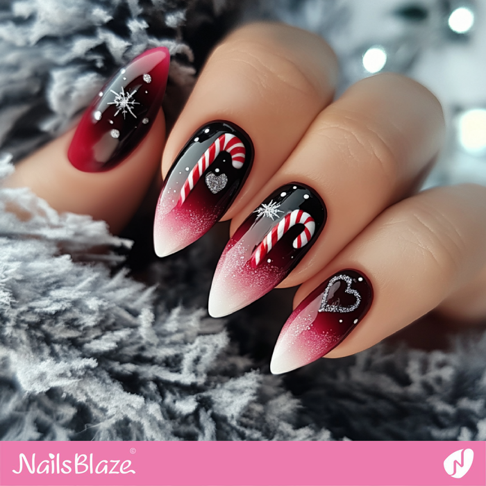 Red Ombre Nails Candy Cane Design | Candy Cane Christmas Nails - NB6759