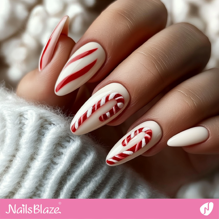 Simple Candy Cane Nails Design | Candy Cane Christmas Nails - NB6761