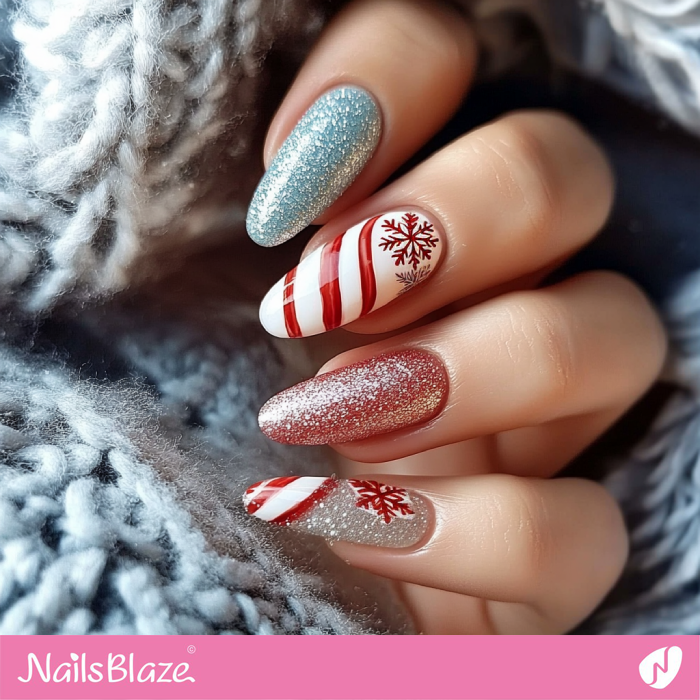 Embellished Candy Cane Nails | Candy Cane Christmas Nails - NB6764