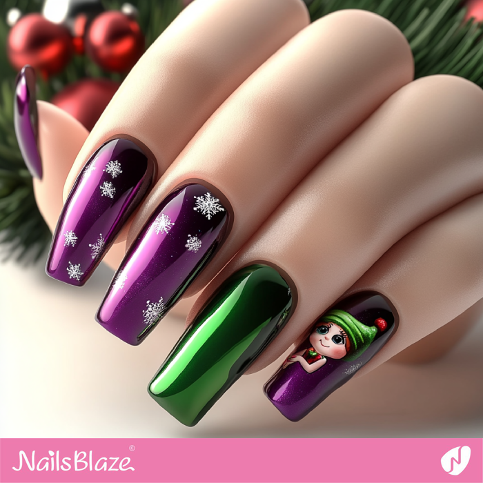 Elf Accent for Chrome Nails Design | Christmas Elf Nails - NB6813