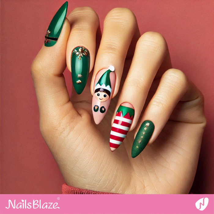 Elf  for Green Nails Design | Christmas Elf Nails - NB6814