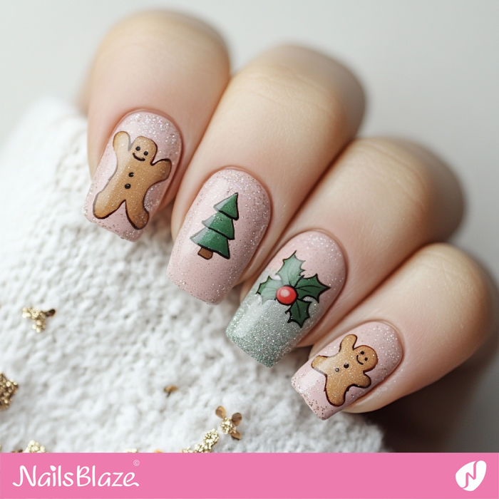 Gingerbread Design for Simple Christmas Nails | Christmas Gingerbread Nails - NB6795