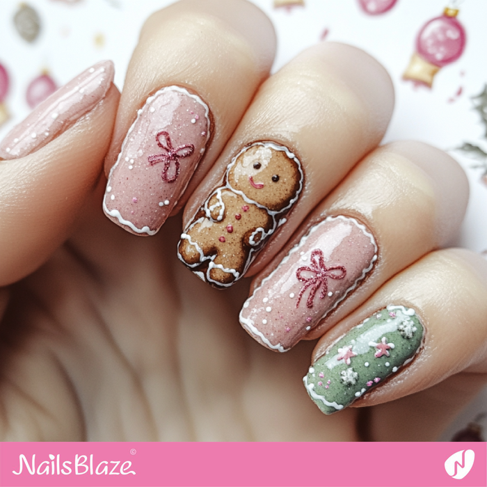 Outline Nails with Gingerbread Design | Christmas Gingerbread Nails - NB6797