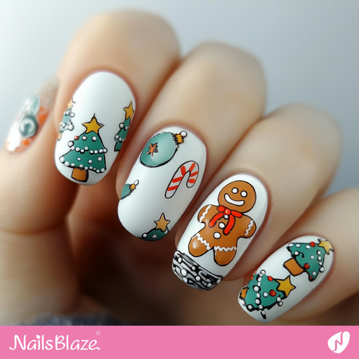 Christmas Pattern Nails with Gingerbread | Christmas Gingerbread Nails - NB6801