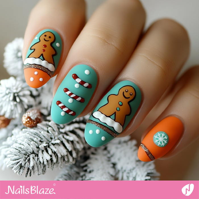 Simple Gingerbread Nails Design | Christmas Gingerbread Nails - NB6802