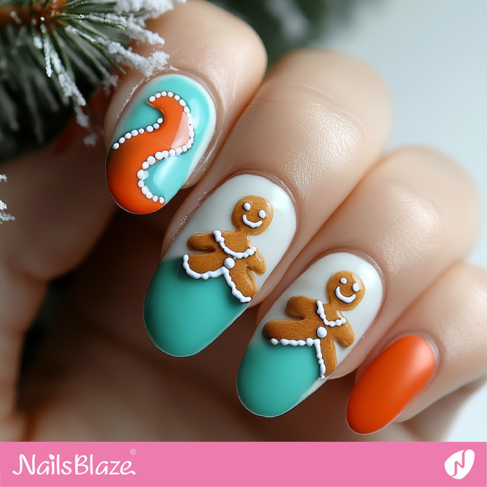 Oval Nails Gingerbread Design | Christmas Gingerbread Nails - NB6803