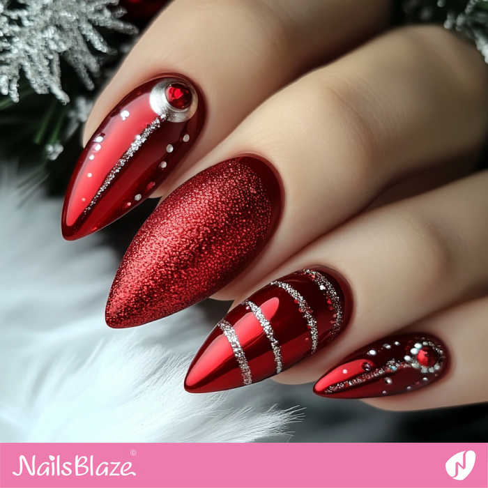 Glitter Design for Red Nails | Red Christmas Nails - NB6765