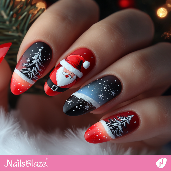 Red Nails with Santa Accent | Red Christmas Nails - NB6766