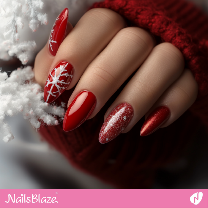 Simple Red Nails Snowflake Design | Red Christmas Nails - NB6767