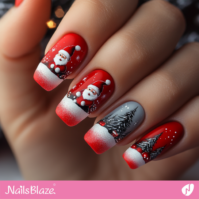 Santa in the Snow Nail Design | Red Christmas Nails - NB6769