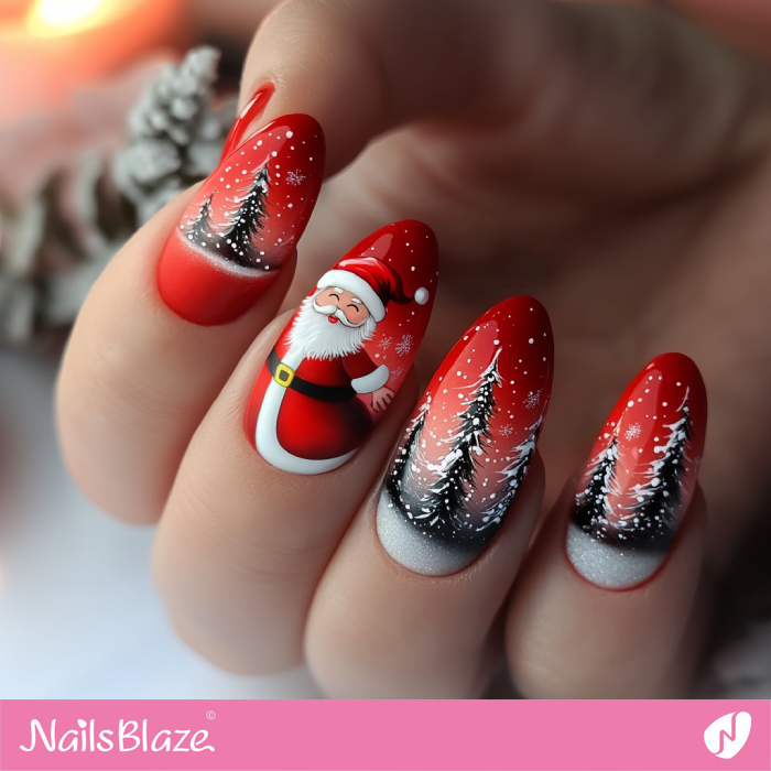 Red Nails Design with Christmas Pine Trees | Red Christmas Nails - NB6772