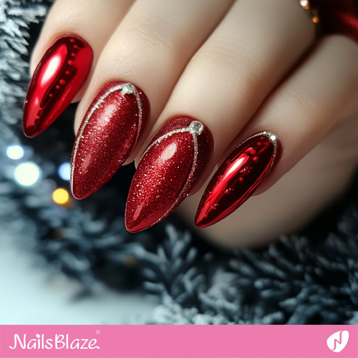 Bling Red Nails for Christmas | Red Christmas Nails - NB6773