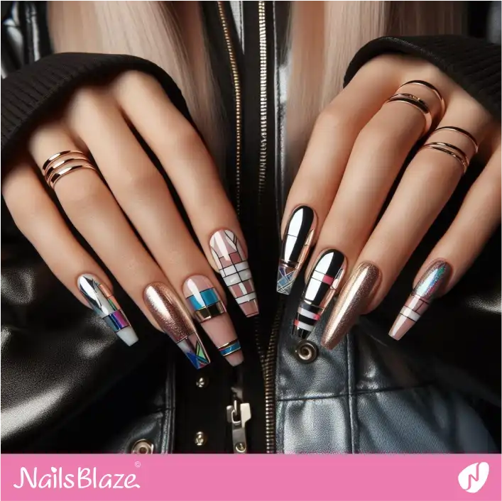 Chrome Nails with Color Blocking Design | Chrome Nails - NB4078