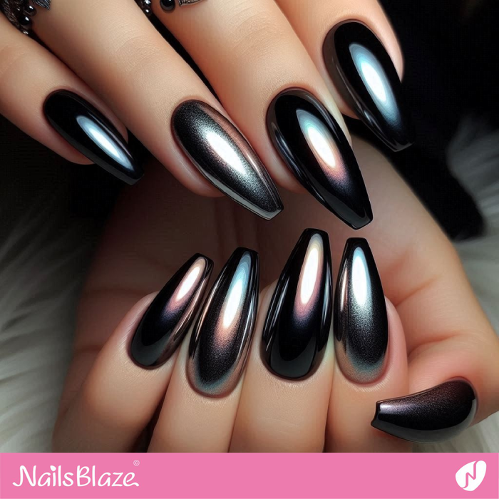 Long Black Chrome Nails | Chrome Nails - NB5312