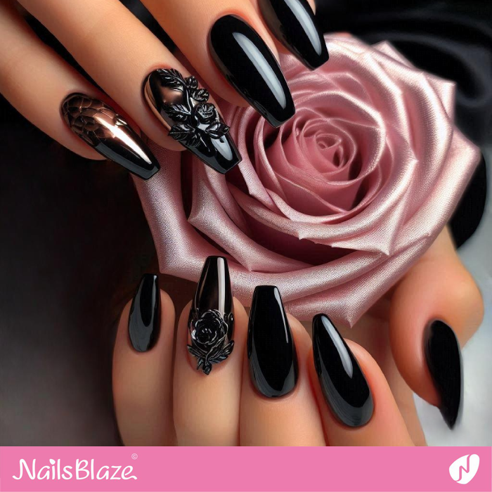 3D Floral Design for Dark Nails | Chrome Nails - NB5301