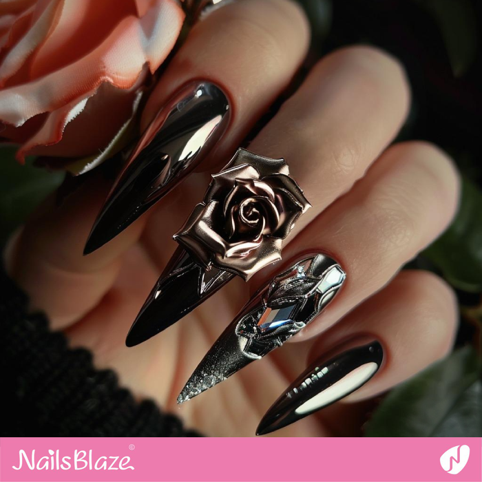 Chrome Rose Nail Design | Chrome Nails - NB5304