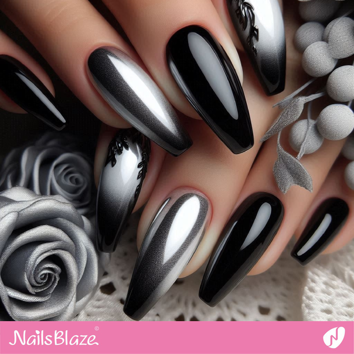 Black Chrome Nails Ombre Design | Chrome Nails - NB5306